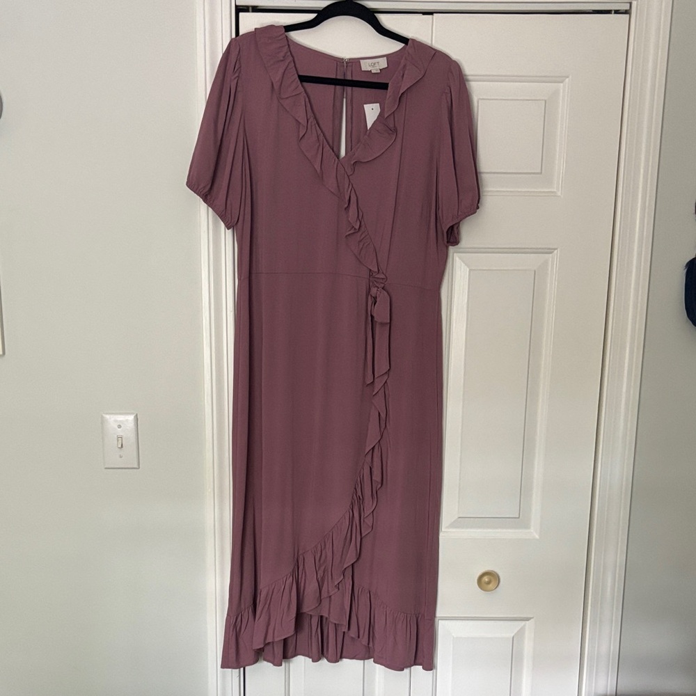 LOFT Mauve High Low Ruffle Dress